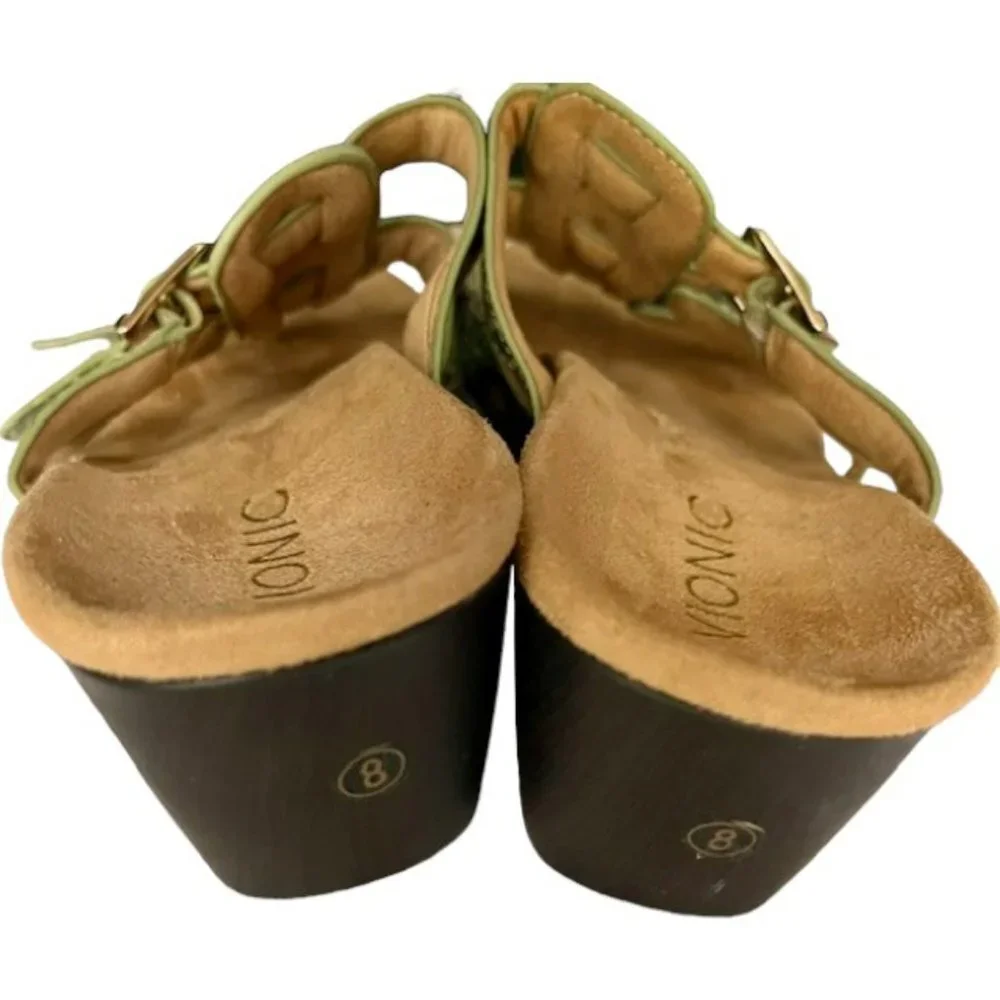 Vionic 381 Radia 3-Strap Wedge Sandals - Bluish/Brown/Salmon - 8 Wide